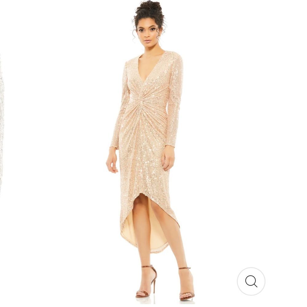 NWT SEQUIN KNOTTED LONG SLEEVE MIDI DRESS IN ROSE GOLD